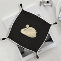 Vintage Swan Leather Jewelry Valet Tray, Antique Classical Elegant Swan PU Leather Catchall Beside Caddy Nightstand Organizer Tray for Jewelry Rings Watches Keys and Accessories, 7.8x7.8inch