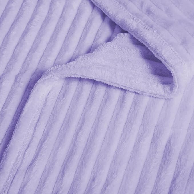 Vessia Flannel Fleece Throw Blanket for Couch,Sofa,Bed, 300GSM Striped Lavender Blanket for Adults and Kids, Super Soft Warm Cozy Lightweight Ribbed Lilac Throw for All-Season(Light Purple)