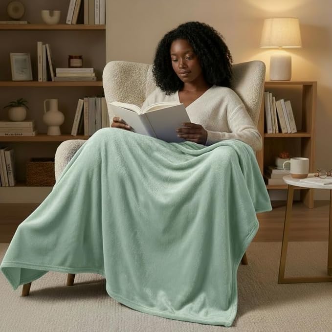 Fleece Blanket Twin - 60x80 Inch Lightweight & Buttery-Soft Throw for Bed, Sofa, Camping | 300GSM Cloud-Touch Microfiber | Cozy Essentials for Travel & Movie Nights, (Light Green)