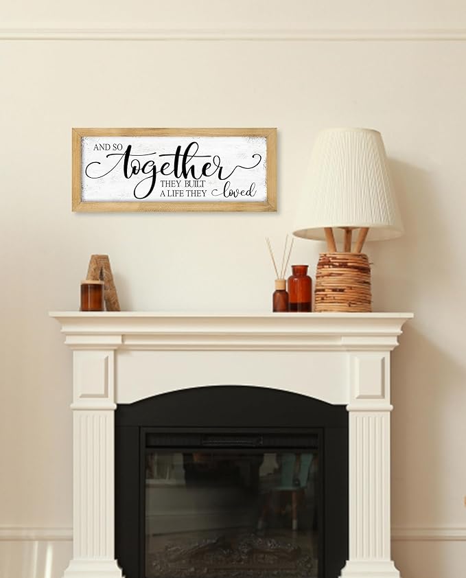 And So Together They Built a Life They Loved Sign: Master Bedroom Signs Wall Decor Above Bed Love Quotes Couples Wall Art Farmhouse Family Signs Hanging Rustic Wall Plaque Framed 6" x 15"