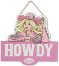Mattel Barbie Cowgirl Howdy Hanging Wood Wall Decor - Western Barbie Sign for Kids's Bedroom or Play Room