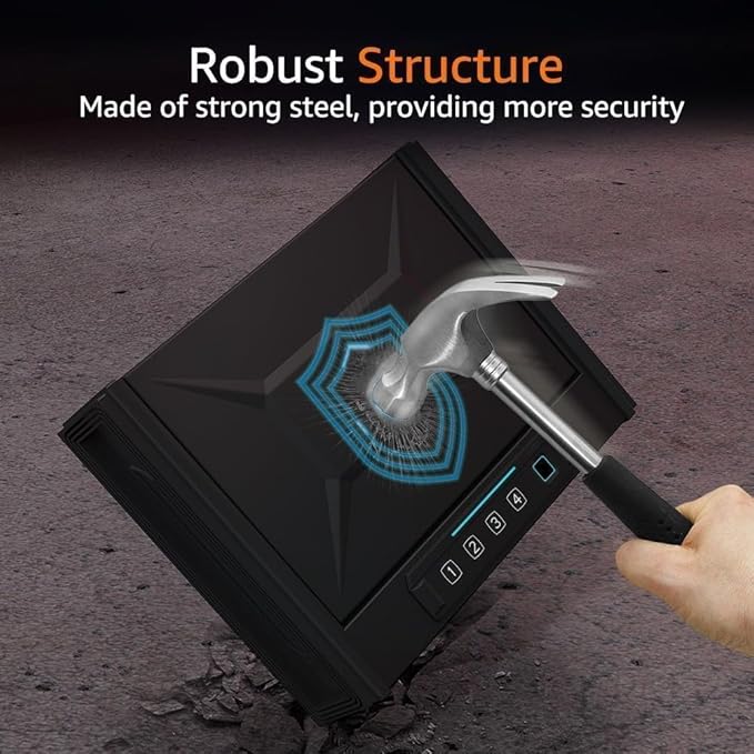 HARDROCK Gun Safe for Pistols, Biometric Wall Mounted Handgun Safe Box for Desk, Bedside,Truck，Drop Down Quick Access Security Safe with Fingerprint Keypad Lock for Home nightstand