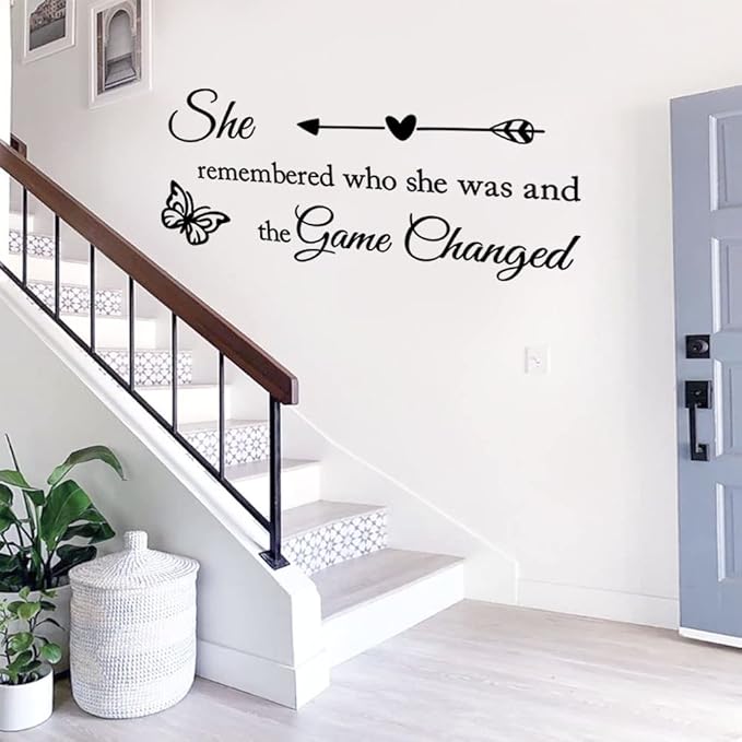 Girls Inspirational Wall Sticker Decal Wall Art Quote She Remembered Who She Was And the Game Changed Positive Motivational Butterfly Decor Wall Stickers for Women Girls Bedroom Living Room Beauty