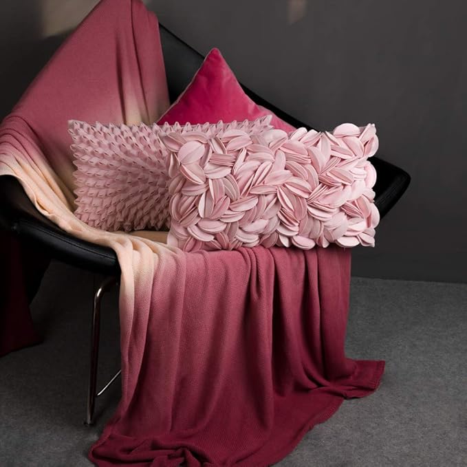 KINGROSE 3D Flower Throw Pillow Case Decorative Pillow Case Handmade Cushion Cover for Sofa Couch Bedroom Home Decor 12 X 20 Inches Velvet Pink