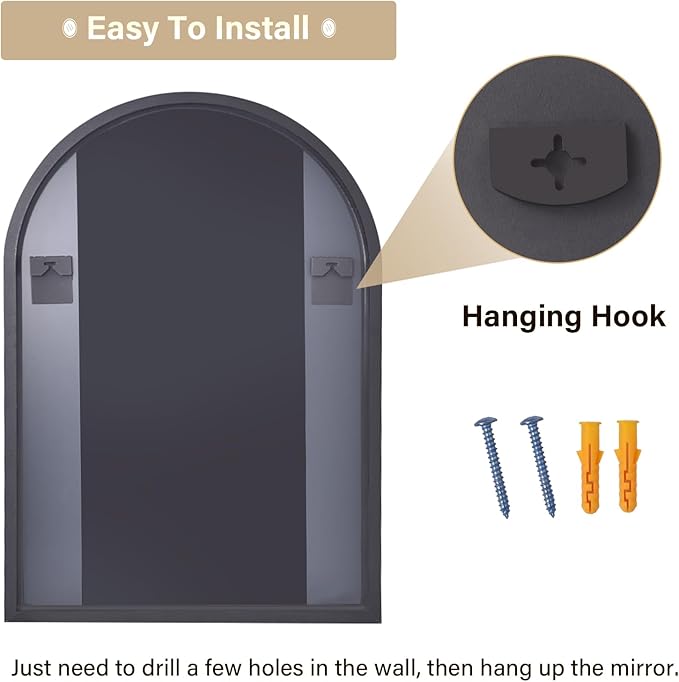 HARRITPURE 16"x24" Arched Bathroom Mirror - Black Wall Mounted Mirror - Black Arch Mirror - Aluminum Alloy Frame Bathroom Mirror Living Room, Bedroom, Bathroom and Entryway