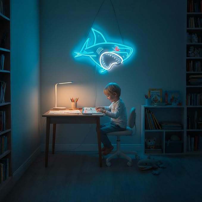 Shark LED Neon Sign, Dimmable USB Powered Wall Night Light for Bedroom, Game Room, Man Cave, Shark Wall Decor, Birthday Christmas Gift for Boys and Men, 15 x 11.5 inch