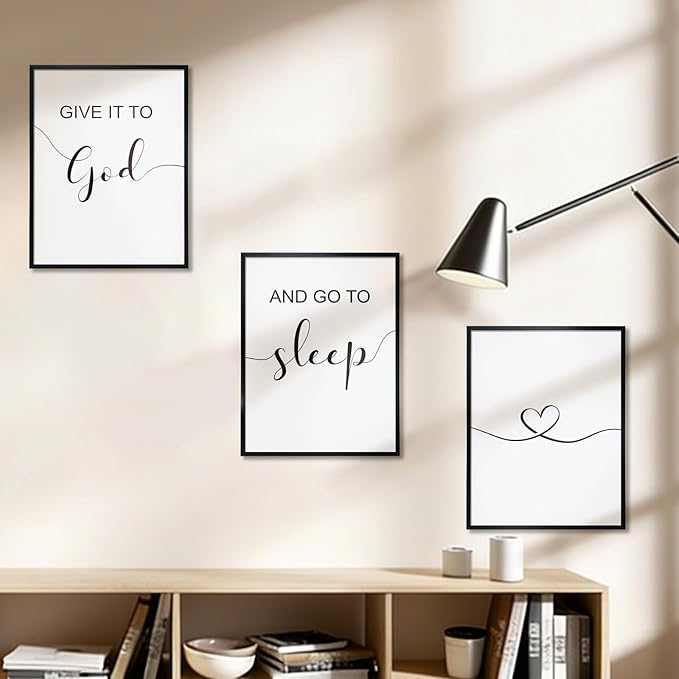 Bnesi Large 3 PCS Bedroom Wall Decoration Give It To God and Go To Sleep Sign Bedroom Wall Decor Set Black And White Wall Art for Bedroom Wall Decor Above Bed Unique Wall Art (God)