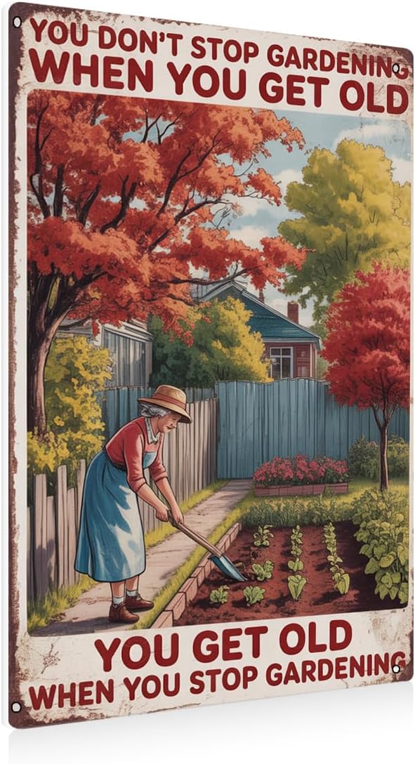 Funny Gardening Essentials Garden Metal Tin Sign for Outside Decor - Humorous Gardening Gift for Women Enthusiasts, 12 x 8 Inches