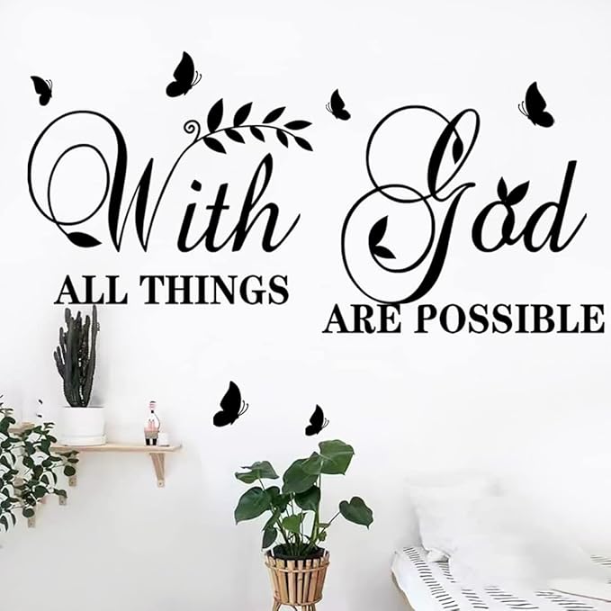 with God All Things are Possible Wall Stickers InspirationalDecal Vinyl Decals Motivational Office Decor Quote Wall Art Vinyl Wall Decal Living Bed Room School Words Saying