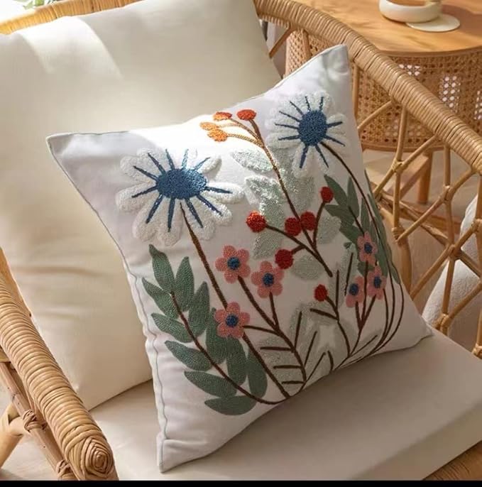 YIcabinet Pillow Covers Set of 2, Embroidered Leaves Pattern Throw Pillow Cover,Square Cotton Cushion,Pillow Case for Sofa Bedroom Couch,18"x18"