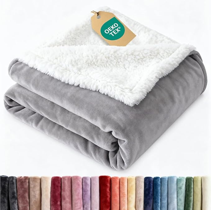 Sherpa Fleece Blanket Twin Size - Reversible Sherpa Fleece Twin Blanket - Super Soft, Double Sided for Bed, Sofa, Couch - Thick, Warm, Fuzzy and Plush - Luxurious Bedding for Winter - Grey, 60" x 80"