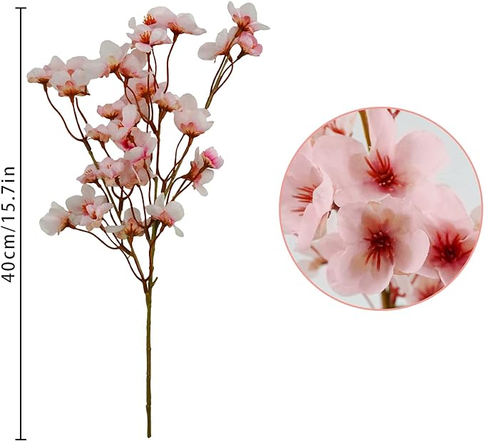 Uieke 4Pcs Artificial Cherry Blossom Flower, Silk Peach Flowers Fake Plants Arrangement for DIY Garden Home Wedding Party Spring Decor, Pink