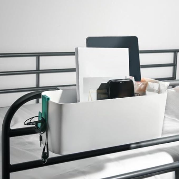 BFYDOAA Bedside Caddy Hanging Basket Organizer with Hooks,Plastic Tissue Box Desktop Storage Box for Dorm Bunk Beds Hospital Bed Office (Green)