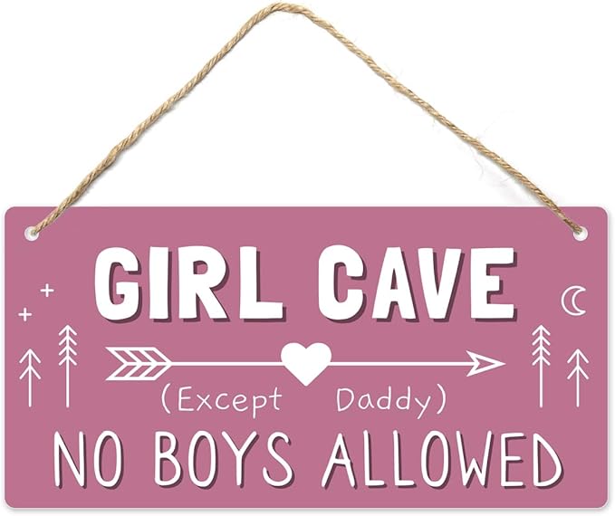 Girl Cave Sign for Girls Room, No Boys Allowed Door Sign, Cute Room Decor Sign for Bedroom Door, Funny Girls Only Sign for Kids Room, Teen Girl Wall Decor 12x6 Inch