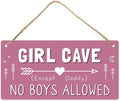 Girl Cave Sign for Girls Room, No Boys Allowed Door Sign, Cute Room Decor Sign for Bedroom Door, Funny Girls Only Sign for Kids Room, Teen Girl Wall Decor 12x6 Inch