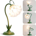 Flower Table Lamp, LED Reading Light Vintage Bedside Table Lamp with 3 Color Modes for Nightstand, Kawaii Decoration for Home Bedroom Living Room (Green)