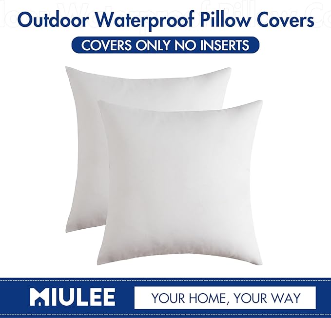 MIULEE Pack of 2 Decorative Outdoor Solid Waterproof Throw Pillow Covers Faux Linen Garden Farmhouse Cushion Cases for Patio Tent Balcony Couch Sofa 16x16 Inch White