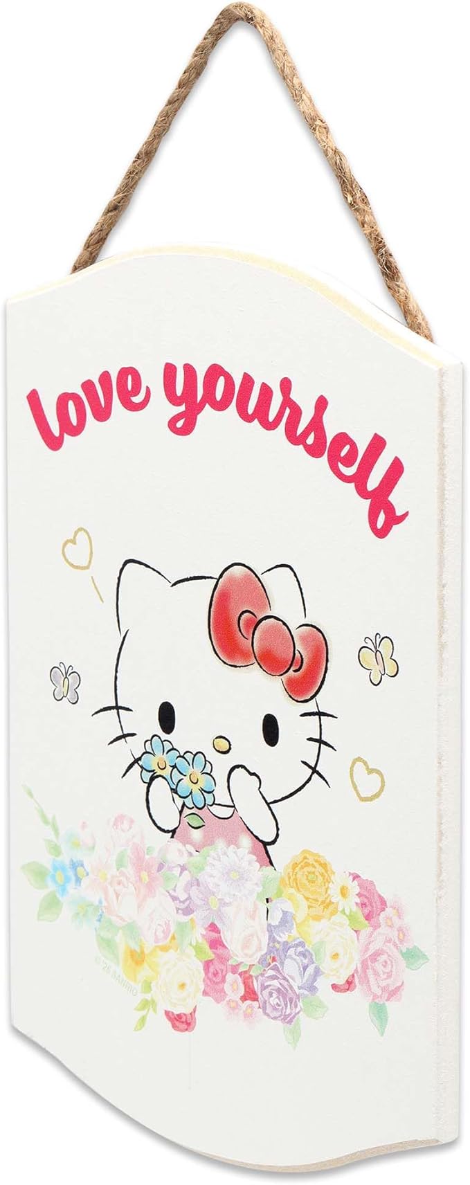 Hello Kitty Love Yourself Hanging Wood Wall Decor - Cute Hello Kitty Sign for Bedroom or Play Room