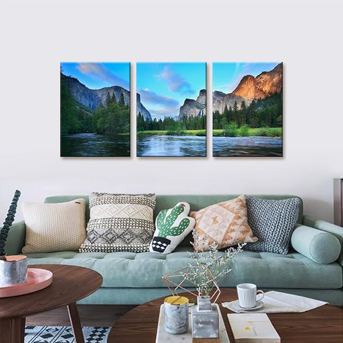 Pacimo Mountain Canvas Wall Art Panorama of Yosemite Valley Pictures Painting National Park Modern Artwork Lake Nature Landscape Framed Wall Art for Living Room Bedroom Office Wall Decor - 12"x16"x3