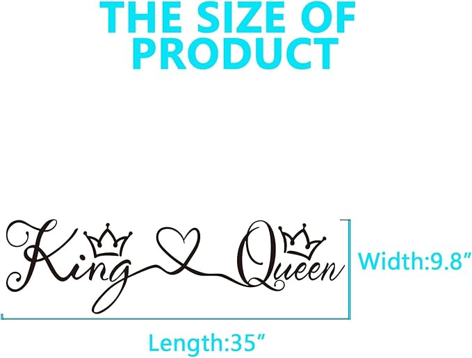 AnFigure Couples Quotes Wall Decals: Inspirational Vinyl Art Love Wall Stickers for Home Bedroom Bathroom Living Room - King & Queen 35"X9.8"