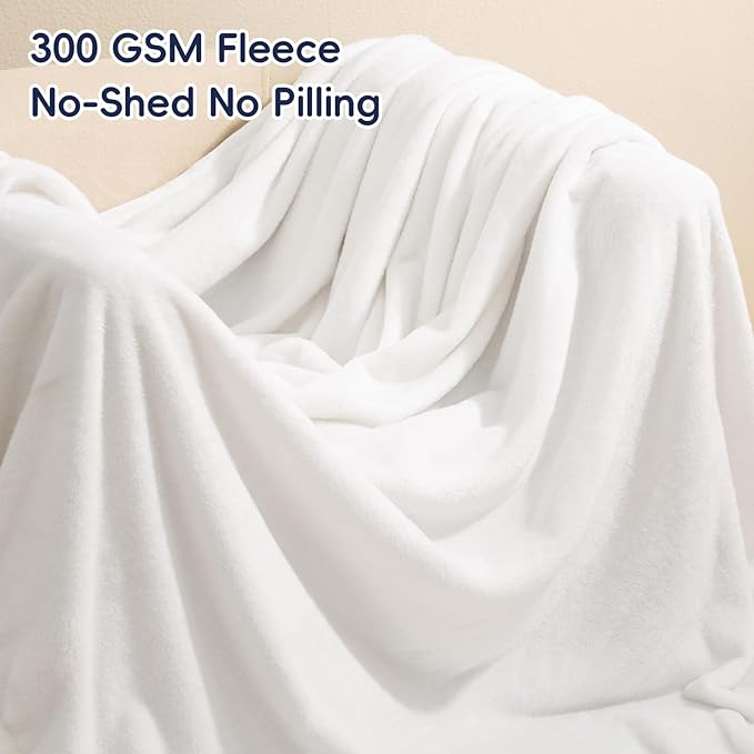 PHF Ultra Soft Fleece Blanket Twin Size, No Shed No Pilling Luxury Plush Cozy 300GSM Lightweight Blanket for Bed, Couch, Chair, Sofa, Perfect Decorations Gifts, 66" x 90", White