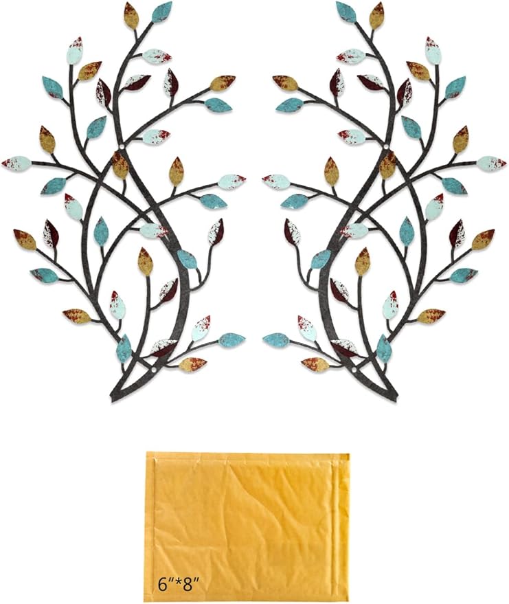 Meltset Metal Tree Leaf Wall Decor, Vine Olive Leaf Branch Wall Art, Wrought Iron Scroll Artwork, Decorative Wall Sculptures Above The Bed, Living Room, Hallway, Indoor and Outdoor（S/Farmhouse）