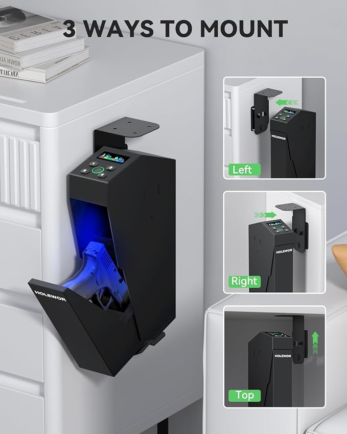 Gun Safe Biometric Pistol Safe Fingerprint Drop Down Mount Handgun Safe Under Table for Desk Bedside Nightstand