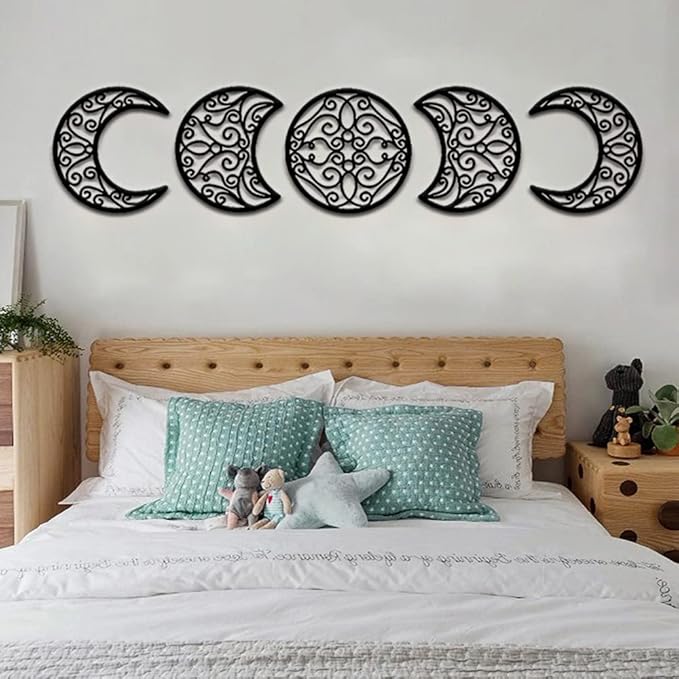 DYBOHF Room Decoration, 5 Pieces, Wall Decoration, Bedroom Decor, North Europe Wood Phase Moon Moon Indoor Bedroom Home Wall Decoration Bohemian (Black)