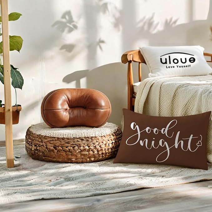 Bedding Decorative Lumbar Pillowcases Sweet Dreams Good Night Cushion Covers Sleep Themed Decorative Throw Pillow Covers 12''x20'',2Pack Super Soft for Bedroom Guest Room Housewarming Gifts (Brown)