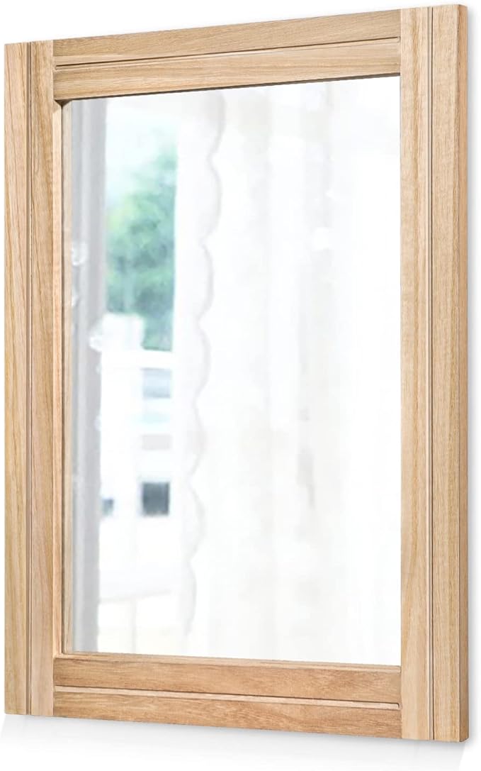 AAZZKANG Rustic Mirrors for Wall with Rectangular Wood Frame Decorative for Farmhouse Bedroom Bathroom Living Room Home Office Large 20"x16"