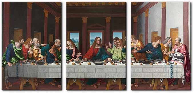 The Last Supper Painting Prints on Canvas Last Supper Wall Art Decor for Living Room Modern 3 Panels Jesus Pictures Posters Giclee Gallery Wrap Artwork Stretched Framed Ready to Hang - 16" x 24" x 3