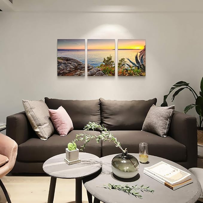 TTHYUEWS Wall Art For Living room beach sunset landscape Wall Decor for artwork Painting 16" x 24" 3 Pieces Canvas Prints For bedroom Decor Modern Salon kitchen office wall Painting Home decorations