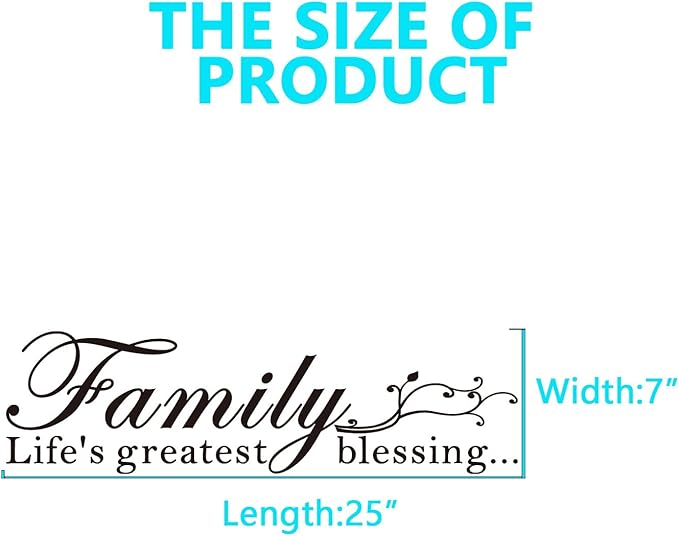 Inspirational Family Wall Stickers for Bedroom: Home Quotes Motivational Vinyl Art Wall Decals for Living Room Kitchen Apartment Bathroom - Family Life's Greatest Blessing 25" X 7"
