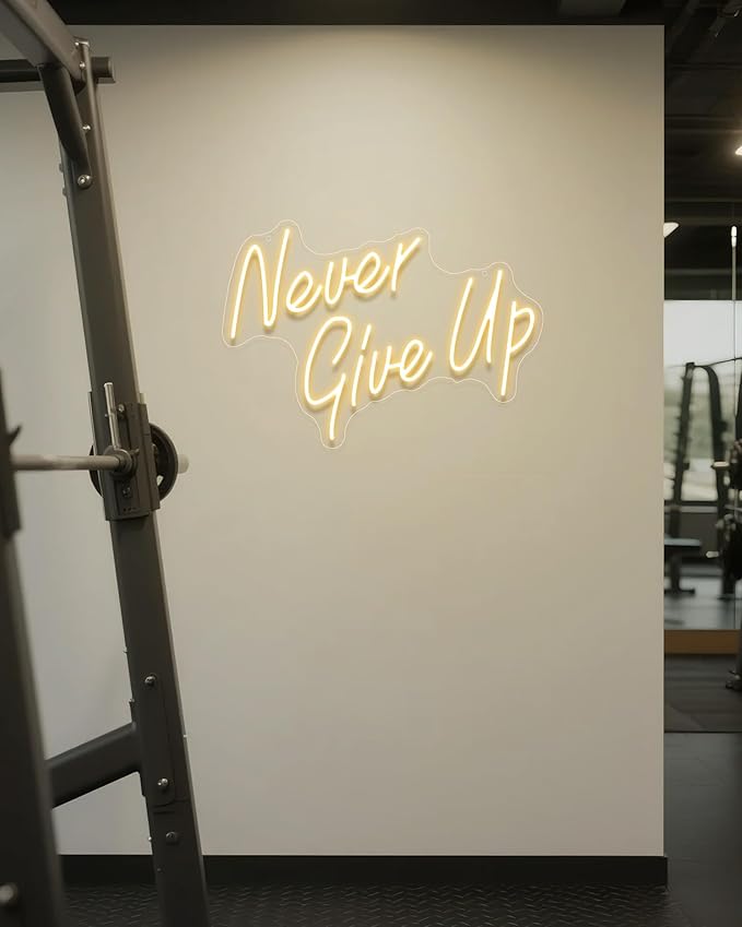 NEVER GIVE UP LED Neon Sign for Wall Decor,Neon Lights Party Decorations, USB Powered Switch Neon Lights lighting adjustable for Office Room, Gym Room, Man Cave, Gamer Room