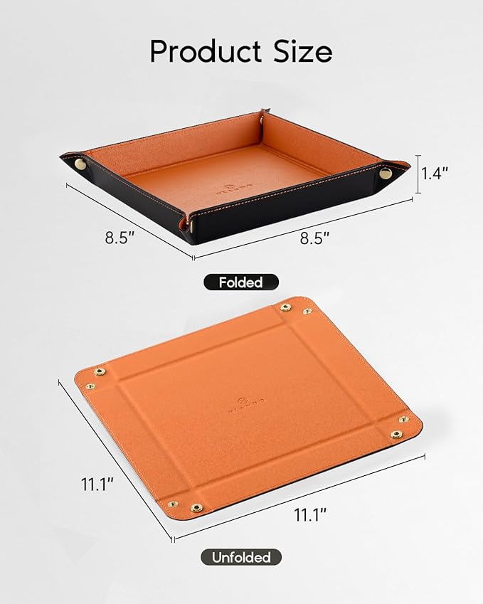 Valet Tray for Men Women, Nightstand Organizer Vanity Catchall Holder for Dresser Desk Storage Bedside, Travel PU Leather Jewelry Key Bowl EDC Watches and Candy Entryway Tray - Large