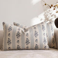 Amor Virisso Floral Throw Pillow Covers 12 x 20 Set of 2 Block Print Pillow Covers Neutral Floral Striped Farmhouse Decorative Pillow Covers for Sofa Couch Bed, Light Blue