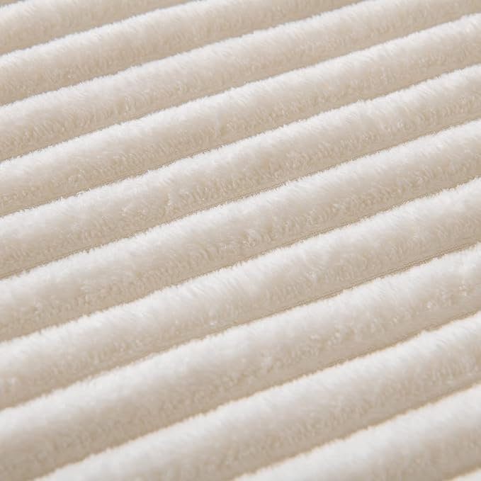 MIULEE Fleece Blanket King Size 90"x108" 300GSM Super Soft Lightweight Plush Striped, Cream White Warm Cozy Breathable Ribbed Blanket for Bed/Sofa/Couch