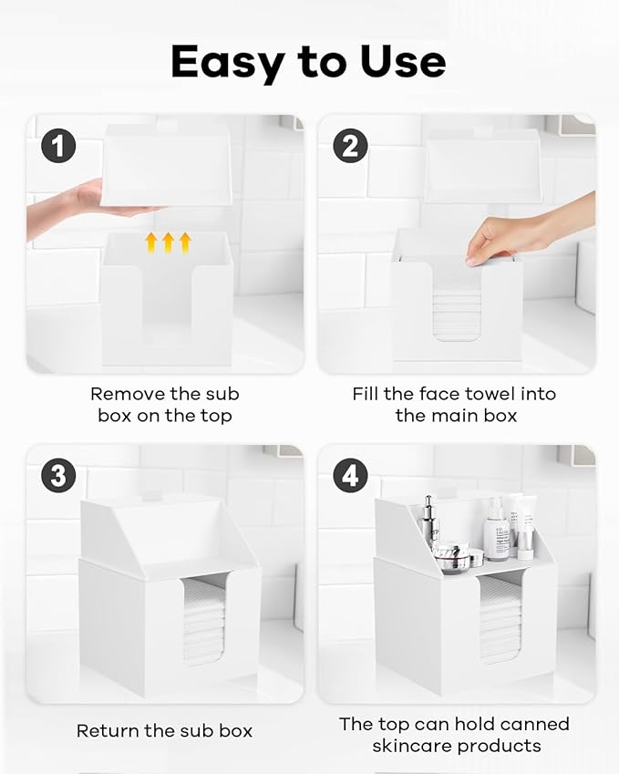 Disposable Facial Towels Storage Box Compatible with Clean Skin Club Clean Towel XL - Cotton Pads - Swabs Upgraded Double Layer Acrylic Storage Container Face Towel Holder (Matte White)