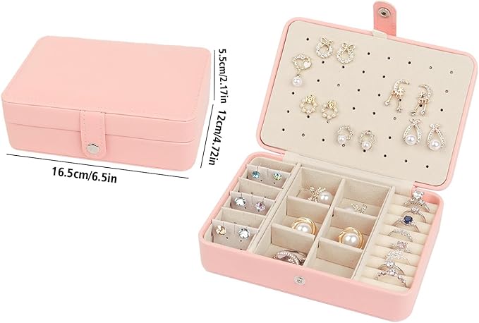Travel Jewelry Organizer Box with Compartments, Small Jewelry Case with Necklace Hooks Ring Slots and Removable Dividers for Storage and Organization