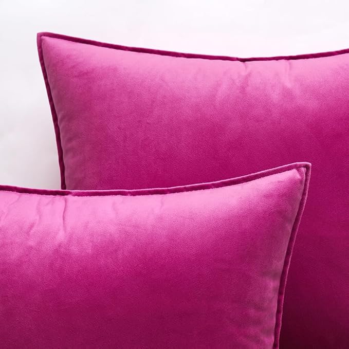 MIULEE Hot Pink Velvet Throw Pillow Covers 20x20 Soft Decorative Solid Square Cushion Cases Pack of 2 Modern Luxury Home Decor for Couch, Sofa, Bedroom