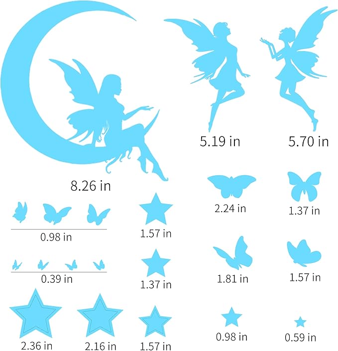Fantasy Fairy Wall Decal Sticker Glow in The Dark, Girl Bedroom Moon Butterfly Luminous Decoration, Peel and Stick Star Decor for Ceiling