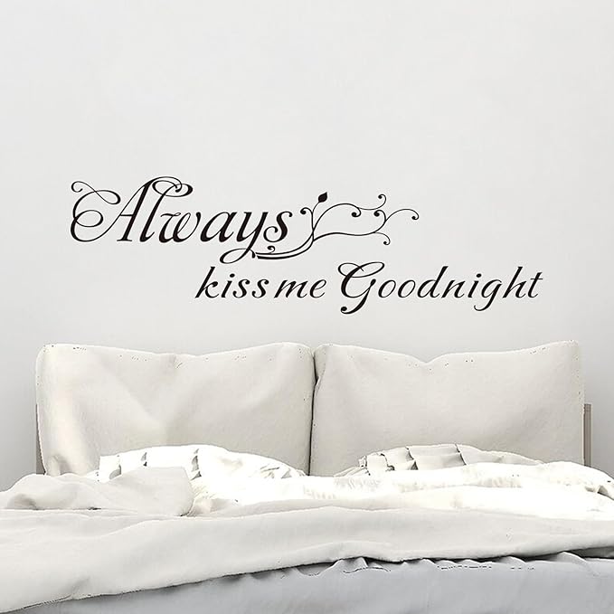 Love Quotes Wall Stickers for Bedroom: Peel and Stick Home Inspirational Bathroom Living Room Kitchen Art Vinyl Wall Decals - Always Kiss Me Goodnight 63" X18.3