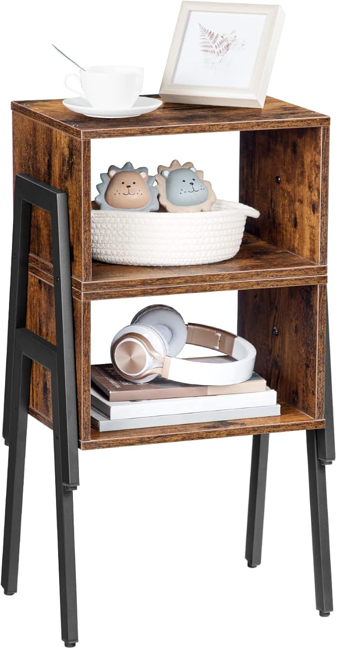 HOOBRO Small Nightstands Set of 2, Stackable End Tables, Side Tables, Bedside Tables with Open Storage Shelf, for Small Spaces, Bedroom, Living Room, Rustic Brown BF38BZP201