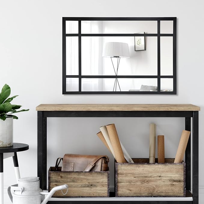 Black Rectangle Mirror, Farmhouse Decorative Wall Mirror for Entryway, Living Room, Bedroom, Hallway, Fireplace, Accent Wall Decor (Black1, 29.5" x 20")
