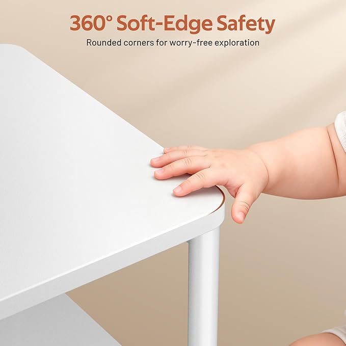 MISSLO Nursery Side Table for Living Room with Storage Basket Small End Tables for Small Spaces Kids Nightstand with Large Tabletop White Bedside Table Toddler Night Stand for Bedroom, Sofa, Dorm