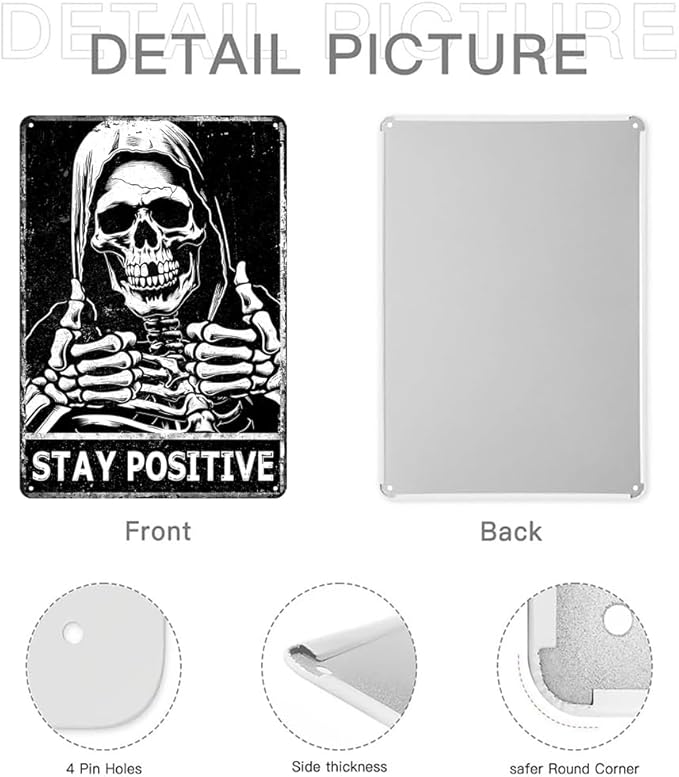 Stay Positive Skull Sign Skull Room Wall Decor Vintage Metal Tin Signs Aesthetic Room Decor Cool Things For Mens Bedroom Funny Posters Retro Sign For Home Living Room Bedroom Decor Gifts