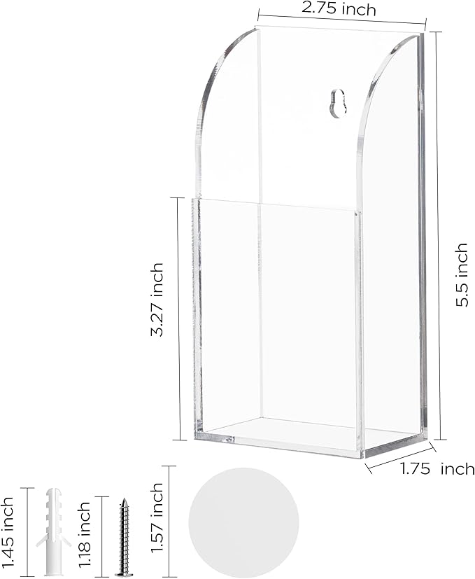 HBlife 2 Pcs Acrylic Remote Holder Organizer, Clear TV Remote Control Holder Wall Mount Remote Caddy for Bedside, Media Organizer Storage Box 1 Compartment
