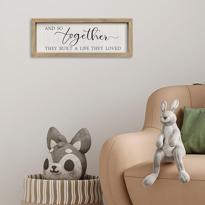 SRSZHIYUE And So Together They Built A Life They Loved Wall Decor 16"×6" Master Bedroom Above Bed Sign Wood Framed Wall Hanging Art (Wood)