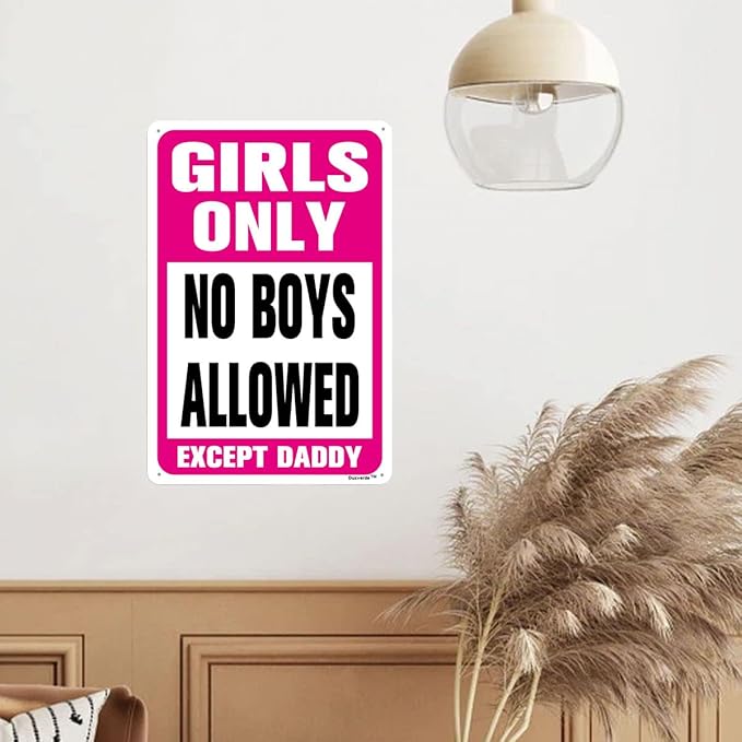 Aluminum Sign - 12"x16" Cute Girls Only Decor, Pink Wall Decor for Girls Cave, Living Room