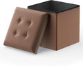MoNiBloom Folding Storage Ottoman Cube, 15 Inches Small Ottoman with Storage, Footstool Rest Padded Seat for Living Room, Bedroom, Entryway, Hallway, Brown